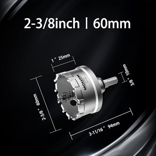 Mollom 2-3/8" (60mm) 2Pcs Heavy Duty Carbide Hole Saw with 3 Pilot bit - size: 60mm | 2-3/8" - 2PCS