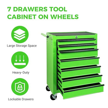Rolling Metal Tool Chest with 7 Drawers - color: 7-drawer-green-a