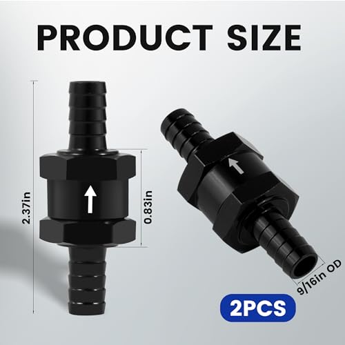 9/16" 2PCS Fuel One-way Check Valve, Aluminium Alloy 14mm OD Fuel Line Check Valve One Way Non Return for Diesel Gasoline Water, Black (Set of 2) - color: Black, size: 9/16" (14mm)