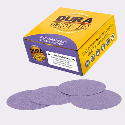 Dura-Gold Premium 40 Grit 6" Purple Film Ceramic Sanding Discs, Box of 25 - style: 40 Grit