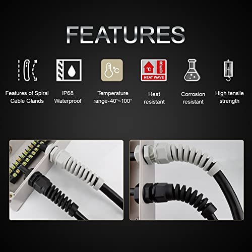LeMotech 10Pcs NPT 3/8" IP68 Waterproof Cable Gland Flex Spiral Strain Relief Black Nylon Joint with Gaskets for 5-10mm Wire Thread - color: Black, size: NPT 3/8" (10-Pack)