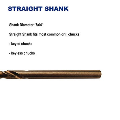 7/64-Inch Cobalt Steel M35 Jobber Length Twist Drill Bits, Pack of 12 - size: 7/64 in