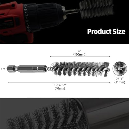5Pcs 7/16" Stainless Steel Wire Bore Brush for Power Drill Cleaning - size: 11mm | 7/16"