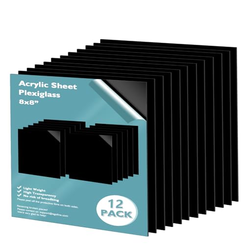 Egofine 8" x 8" Black Plexiglass Sheets 12 Pack 0.04 Inch Cast Acrylic Sheet Thick for DIY Craft Projects, Painting, Photography, Sign, Display Stand, Home Decor, Easy to Cut - color: Black, size: 8x8"