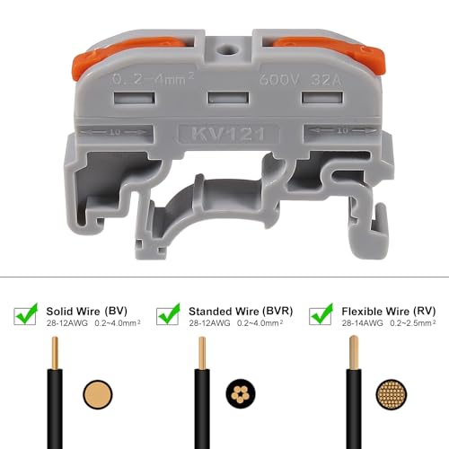 DIN Rail Terminal Blocks, Compact Wire Conductor Wiring Connectors for 24-12 AWG (50pcs Grey) - color: 50pcs Grey