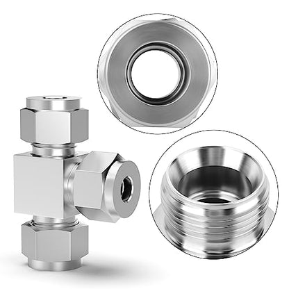 TAISHER 2PCS 304 Stainless Steel Compression Tube Pipe Fitting Connector, 1/2" Tube OD Tee Adapter - size: 1/2" OD Tee