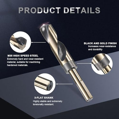 uxcell 7/8" Drill Bit 1/2" Reduced Shank 3-Flat M35 5% Cobalt HSS - size: 7/8" with 1/2" Shank
