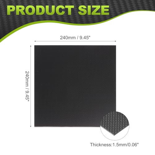 MECCANIXITY 3K Carbon Fiber Plate Panel Sheets, 240 x 240 x 1.5mm Carbon Fiber Board Plate Glossy Laminate Plain Weave Panel Sheets Flexible for RC Aircraft, Model Car, Auto Parts - size: 240 x 240 x 1.5mm/9.45 x 9.45 x 0.1 inches