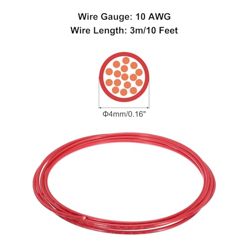 MECCANIXITY THHN Stranded Wire 10 Feet 10AWG Gauge Insulation Building Wire - UL Listed Copper Cable - PVC 600V Electrical Wire for Residential,Commercial,Industrial,Grounding - Red - color: Red, size: 10 Feet x 10 AWG