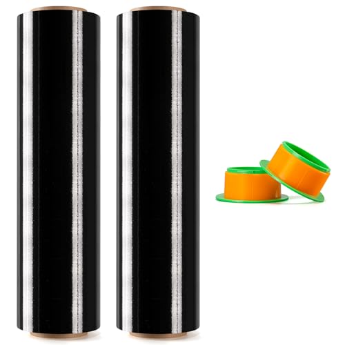 2 Rolls Black Stretch Wrap 18" x 1000FT x 80 Gauge Heavy Duty Film - size: Black, 2 Rolls 18 In x 1000 Ft