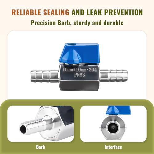 2 Pack 1/4" Hose ID Barb Mini Ball Valve, 304 Stainless Steel Small Shut Off Valve with Clamps Kit for Water Oil Gas (1/4 Inch) - size: 1/4 Inch