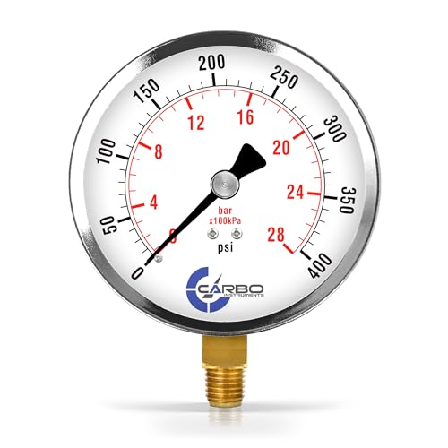 Carbo 400 PSI Dry Pressure Gauge with NIST Traceable Certificate, Calibrated in USA Lab, 4" Dial, 1/4 NPT Lower Mount, ASME Grade A, Steel Case, Brass Wetted Parts, PSI/Bar - size: 0-400 PSI, style: NIST TRACEABLE