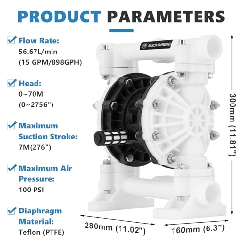 MXBAOHENG 15 GPM Air Operated Double Diaphragm Pump, 1 Inch - size: 15GPM, 1"Inlet & Outlet