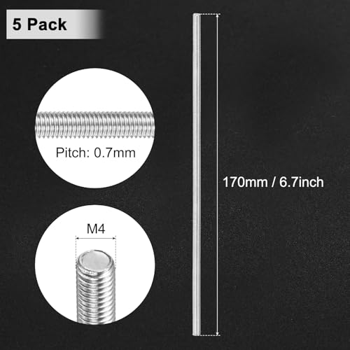 M METERXITY 5Pcs Fully Threaded Rod M4x170mm Right Hand Thread Bar Studs - size: M4x170mm