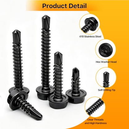 480PCS Hex Washer Head Self Drilling Screws (Black) - color: Black