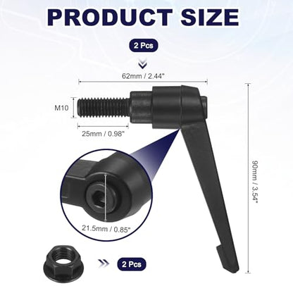 uxcell 2Pcs Adjustable Clamping Lever Handles, M10x25mm Zinc Alloy Male Thread Stud Knobs with Nuts Quick Release Bolt Rotating Screw Handles for Lathes Woodworking, Black - size: M10x25mm