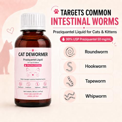 Tapeworm Dewormer for Cats, Supports Removal of Common Intestinal Worms for Roundworms & Hookworms