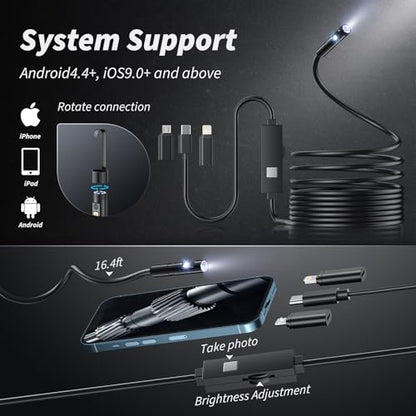 Endoscope Camera with Light, 1920P HD Borescope with 8 Lights (Dual Lens)