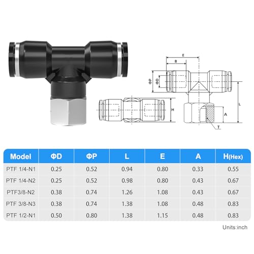 TAILONZ 3/8" OD x 1/4" FNPT Push to Connect Branch Tee Fitting 10Pcs - size: 3/8"OD x 1/4"FNPT