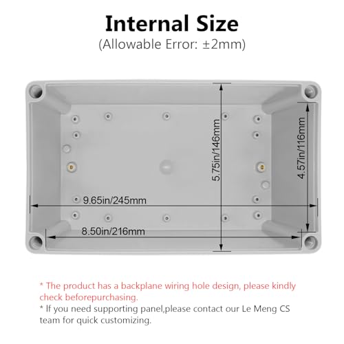 LeMotech Junction Box IP67 Waterproof Dustproof ABS Plastic Project Box for Electrical Outdoor Enclosure Gray 9.8 x 5.9 x 3.9 inch (250 x 150 x 100 mm) - size: 9.8" x 5.9" x 3.9" (1pc)