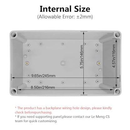 LeMotech Junction Box IP67 Waterproof Dustproof ABS Plastic Project Box for Electrical Outdoor Enclosure Gray 9.8 x 5.9 x 3.9 inch (250 x 150 x 100 mm) - size: 9.8" x 5.9" x 3.9" (1pc)