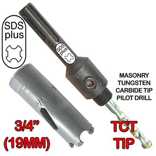 3/4" Hole Saw for Brick and Concrete Inc SDS Hole Saw Arbor and Pilot Drill TCT Drills Into Masonry Go Through Hard Materials Use Hammer Setting and Regular for Fiberglass Plaster Marble and Slate - size: 19mm (3/4in), style: Brick HoleSaw+SDS Arbor