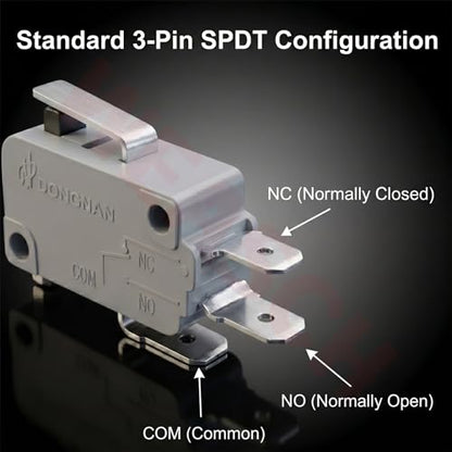6 Pack Short Hinge Lever Micro Switch, 16A 125/250V SPDT - size: V-151-1C25