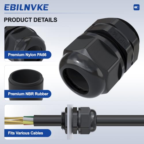 50 Pcs 3/4" NPT Cable Glands, IP68 Waterproof Nylon PA66 - size: 3/4" NPT 50PCS