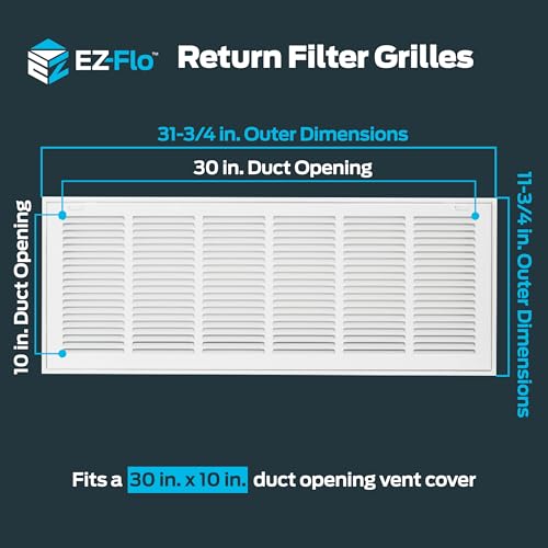 EZ-FLO 30 x 10 Inch (Duct Opening) Return Air Vent Cover for Wall or Ceiling, Solid Steel Return Air Filter Grille, HVAC Vent Cover, White, 61672 - size: 30 in. x 10 in.
