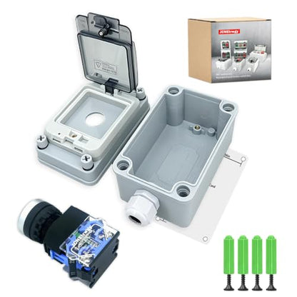 Green Momentary Push Button Switch Box, IP67 Waterproof Outdoor Industrial Start/Stop Control Station with Protective Cover, 22mm 1NO 1NC Anti-Misoperation Button Enclosure - color: Green button switch box
