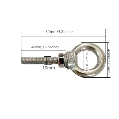 Shoulder Eye Bolt, 2 PCS M10 Heavy Duty Lifting Ring 1.5" Threaded Eyebolt Lifting Ring Eye Bolts with Nuts and Flat Washers(Thread Length 40mm) - size: m10x40(2pcs)