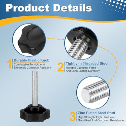 HARFINGTON 6Pcs Star Knob Handle M6 x 35mm Male Thread Metric Carbon Steel - size: M6 x 35mm
