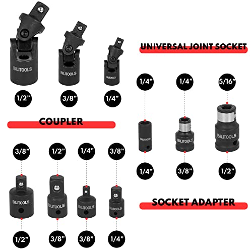 BILITOOLS 18Pcs Impact Socket Extension Set, Socket Adapter & U-Joint Kit - style: Drive Tool Accessory Set