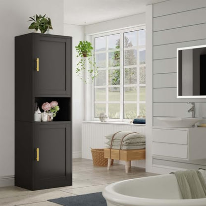 67" Tall Narrow Bathroom Storage Cabinet, Metal Pantry Cabinet, Black - color: Black, size: 15.8"D x 19.7"W x 67"H