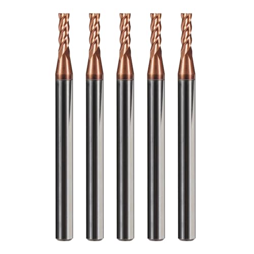 5PCS Micrograin Carbide Square End Mill Set with TISIN Coated - 1/16" 4 Flute CNC Milling Bits for Hardened Steel/Cast Iron/Alloy Steel - HRC55 - size: 1/16 in