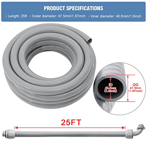 DWALE Liquid-Tight Conduit and Connector Kit,Flexible Non Metallic Liquid Tight Electrical Conduit,1-1/2inch 25ft Electrical Conduit Kit,with 4 Straight and 3 Angle Fittings Included,1-1/2 in. Dia - size: 25FT-1-1/2"