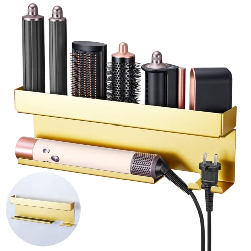 Storage Hair Dryer Holder for Curling Iron Accessories, Hair Tool Organizer Wall Mount, Curling Iron Holder, Bathroom Hair Straightener Holder Stand for Styler Attachments Organizer, Gold - color: Gold
