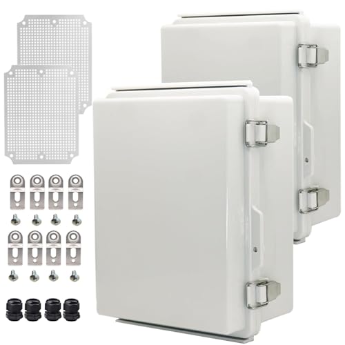2Pcs Outdoor Waterproof Electrical Junction Box Weatherproof IP67 ABS Plastic Enclosure Switch Router Project Box Electronics DIY Enclosure With Mounting Plate Wall Bracket Grey 8.6x6.7x4.3in - color: Grey, size: 8.66" x 6.69" x 4.33" 2PCS