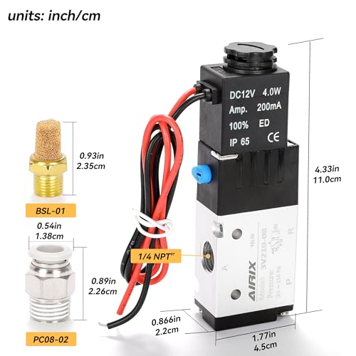 1/4" NPT Solenoid Valve 3V210-08, 3-Way N.C., DC 12V, Lead - size: NPT1/4″/DC12/Out of line, style: 2-Position 3-Way Solenoid Valve