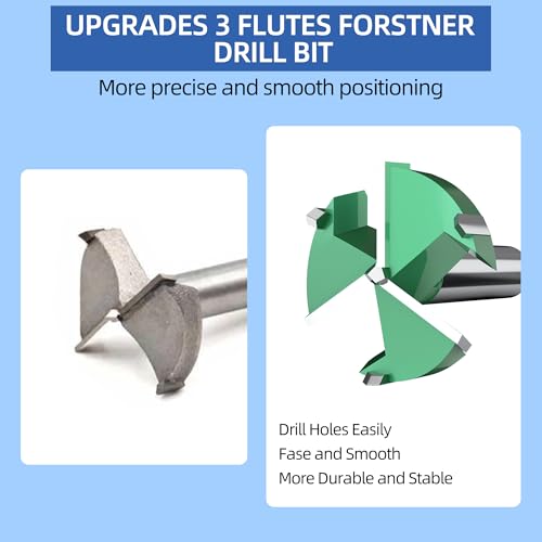 HUHAO 1-1/2" | 38mm Triple Flute Forstner Drill Bit, Tungsten Carbide Upgraded Drilling Hole Saw Woodworking Hinge Cutter Tool Kits for Wood,Plywood,Plastic,MDF - size: 38 mm