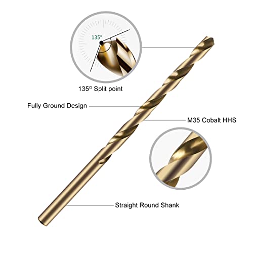Narwhal 5/32 Inch Cobalt Drill Bits (13 Pack - Industrial Grade M35 Cobalt) 3" Length & 135 Degree Split Point for Drilling Into Metal, Hardened & Stainless Steel, Cast Iron, & More! - size: 5/32 in