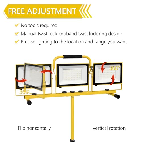 21000 Lumen Super Bright LED Work Light with Stand,Aluminum Heat Sink - color: 3 Head-21000LM