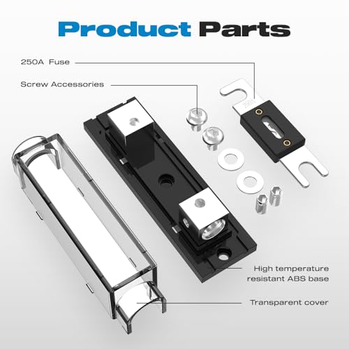 250Amp ANL Fuse Holder with 0/2/4 Gauge AWG Inline Car Audio ANL Fuse Holder widely Used in Cars Trucks Boats