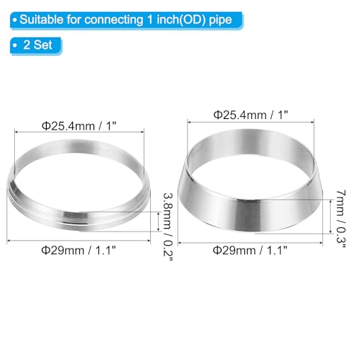 PATIKIL 1" Tube OD 304 Stainless Steel Compression Tube Fitting Sleeve, 2 Pack Double Ferrule Ring Tubing Fitting Assortment Kit, Silver - size: 1 Inch