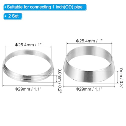 PATIKIL 1" Tube OD 304 Stainless Steel Compression Tube Fitting Sleeve, 2 Pack Double Ferrule Ring Tubing Fitting Assortment Kit, Silver - size: 1 Inch