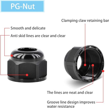 SuperInk 40 Pcs Cable Gland - Plastic Waterproof Adjustable 3-14mm Cable Glands Joints Wire Protector PG7 PG9 PG11 PG13.5 PG16 Cable Connectors