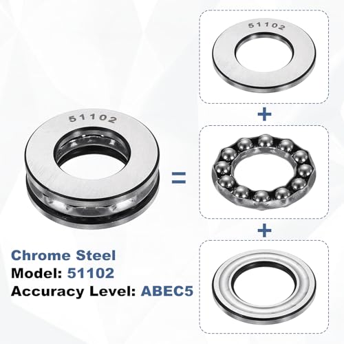 uxcell 2Pcs Thrust Ball Bearings, 15mm Bore 28mm OD 9mm Thick 51102 ABEC5 - size: 51102 15mm x 28mm x 9mm