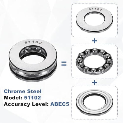 uxcell 2Pcs Thrust Ball Bearings, 15mm Bore 28mm OD 9mm Thick 51102 ABEC5 - size: 51102 15mm x 28mm x 9mm