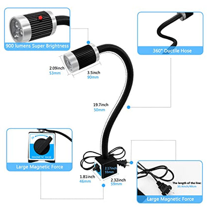 Magnetic Work Light, Flexible Gooseneck LED Lamp with Strong Magnetic Base, 900 Lumen Magnetic LED Light for Lathe CNC Milling, Drill Press, Industrial Lighting