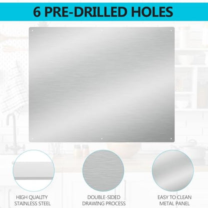30" x 24" Thicken Heavy Range Hoods Stainless Steel Backsplash,Panel Splatter Guard for Stovetop,6 Pre Drilled Holes for Easy Installation,Keep the Walls Clean, Bright and Beautiful (30" x 24") - size: 30" x 24"